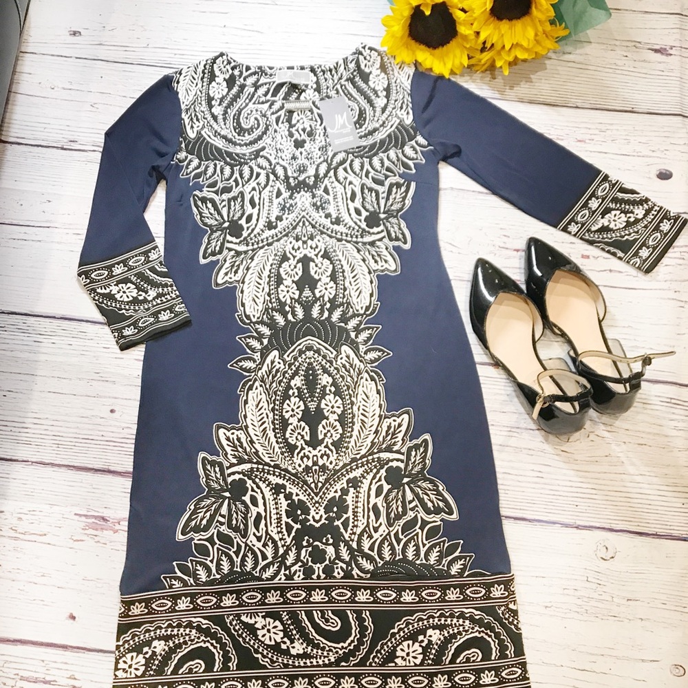 NWT JM Collection XSP Printed Keyhole Sheath Dress